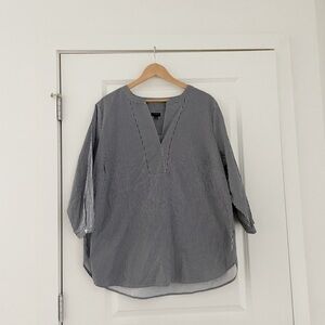 Talbots Navy and White Striped V-Neck Tunic Blouse